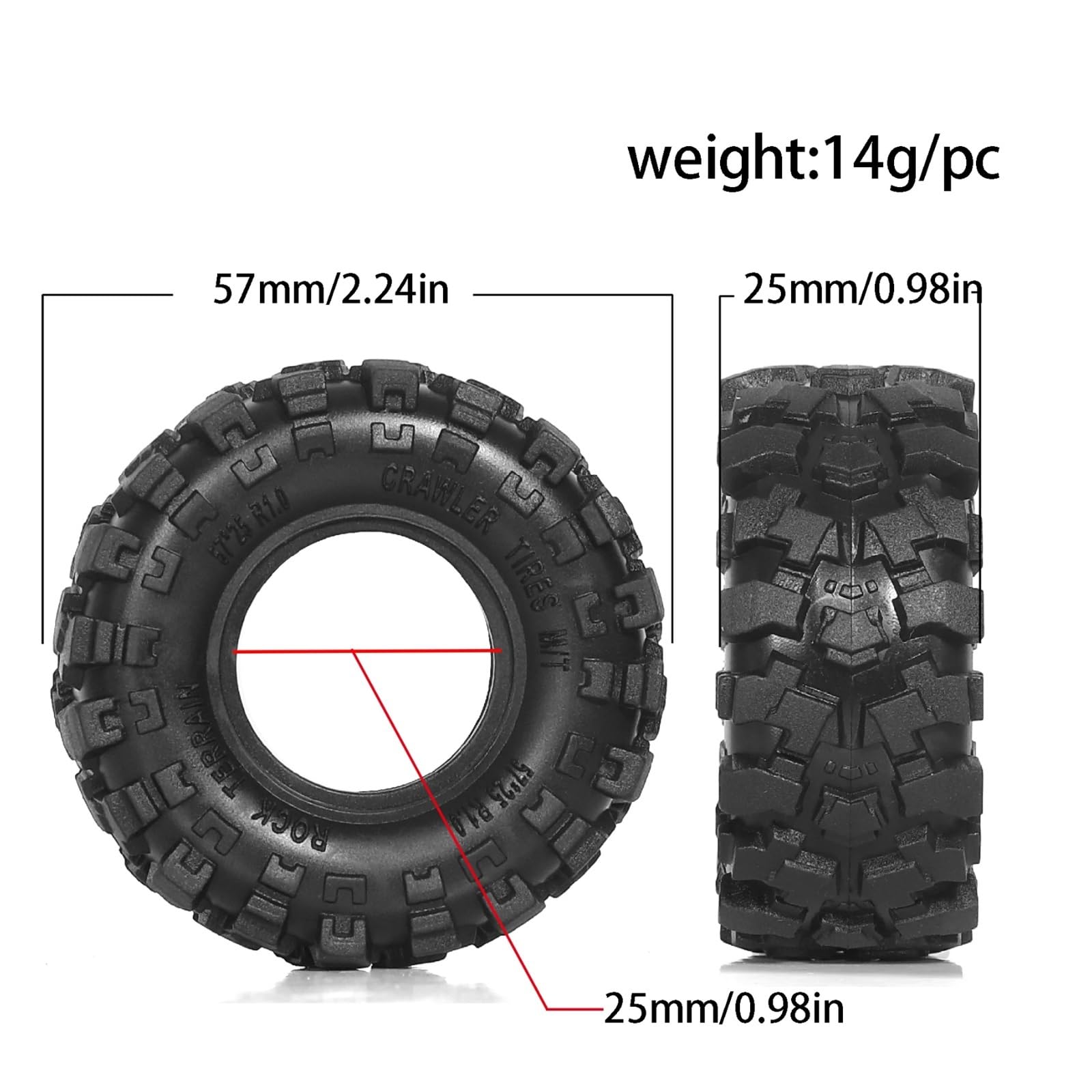RC Coche NeumáTico Piezas para TRX4M para SCX24 AX24 para FCX24 57 X 25 Mm R184z 1/18 Neumáticos 1.0 - S5 para Rock Crawler Todoterreno Accesorios Repuesto Y Reparación Coches RC