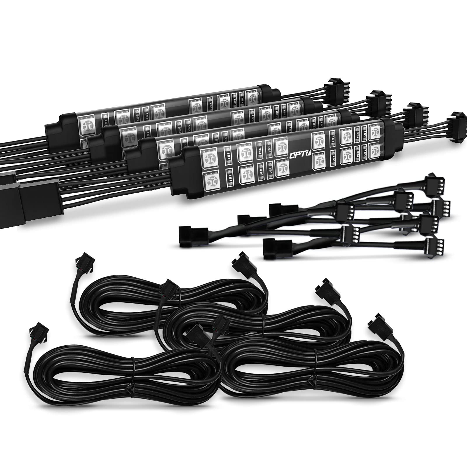OPT7 4pc Aura LED Expansion Pack - 4" Double Row Light Strips with Splitters and Extensions for Motorcycle, Cruiser, Golf Cart, ATV Lighting Kit