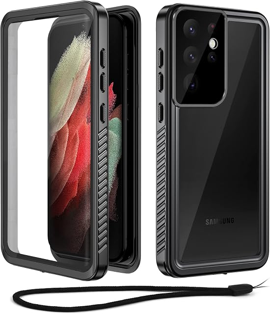Beeasy Samsung S21 Ultra Case Waterproof IP68 Built-in Screen Protector, S21 Ultra 5G Case Front and Back Full Body Protective Shockproof Dustproof, Military Tough Cover for Galaxy S21 Ultra Black