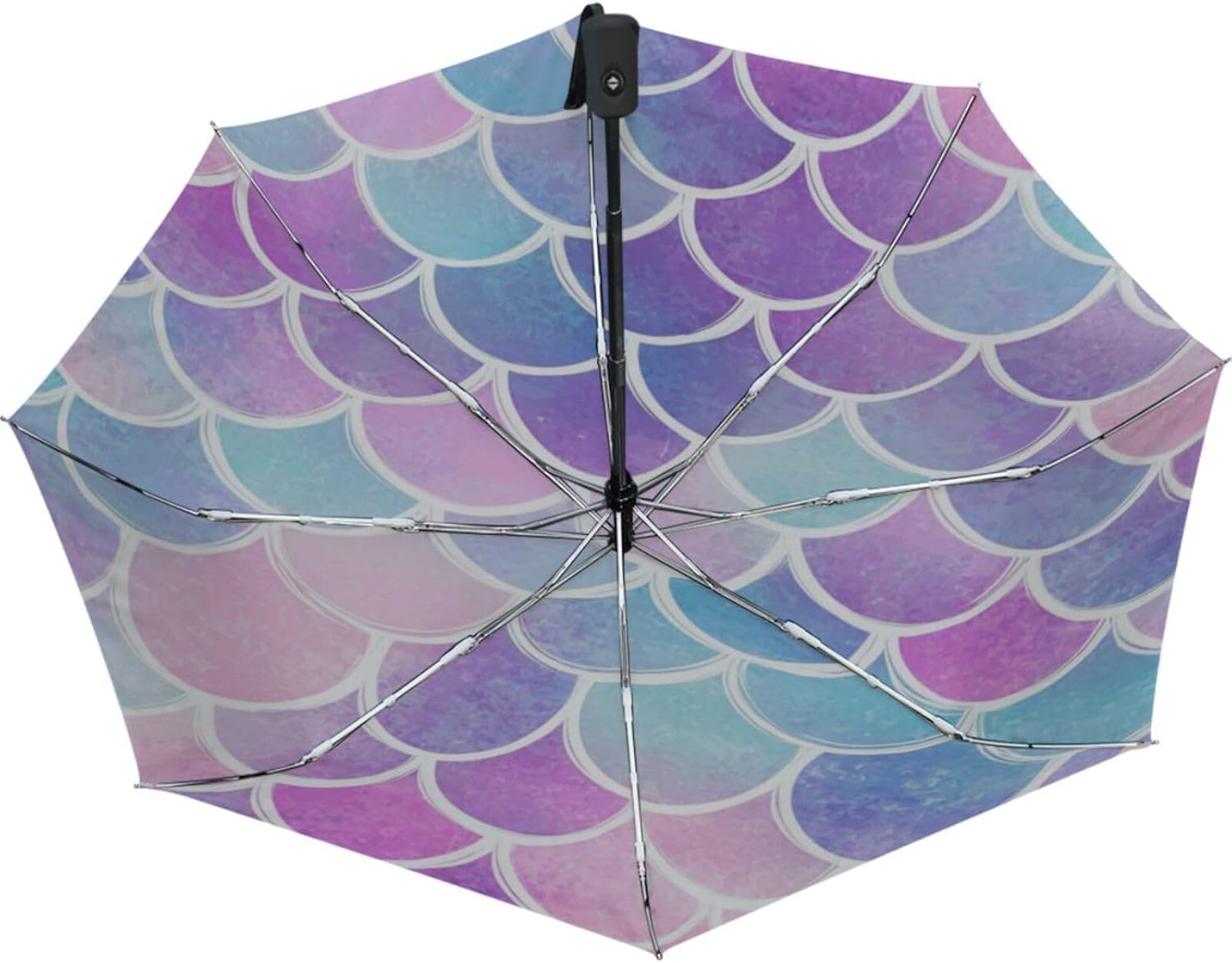 Wamika Rainbow Mermaid Scales Umbrella Automatic Open Close Anti-UV Umbrellas for Kids Girls Boys Compact Windproof Lightweight Parasol Umbrella Travel Car School Sun & Rain