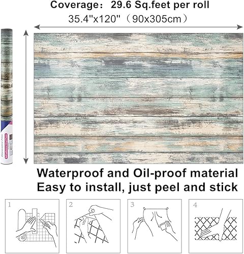 Miniatura 10 de Arthome - Papel de contacto de madera rústica autoadhesivo, decorativo, para armarios, encimera, pared, fácil de limpiar, extraíble, de grano