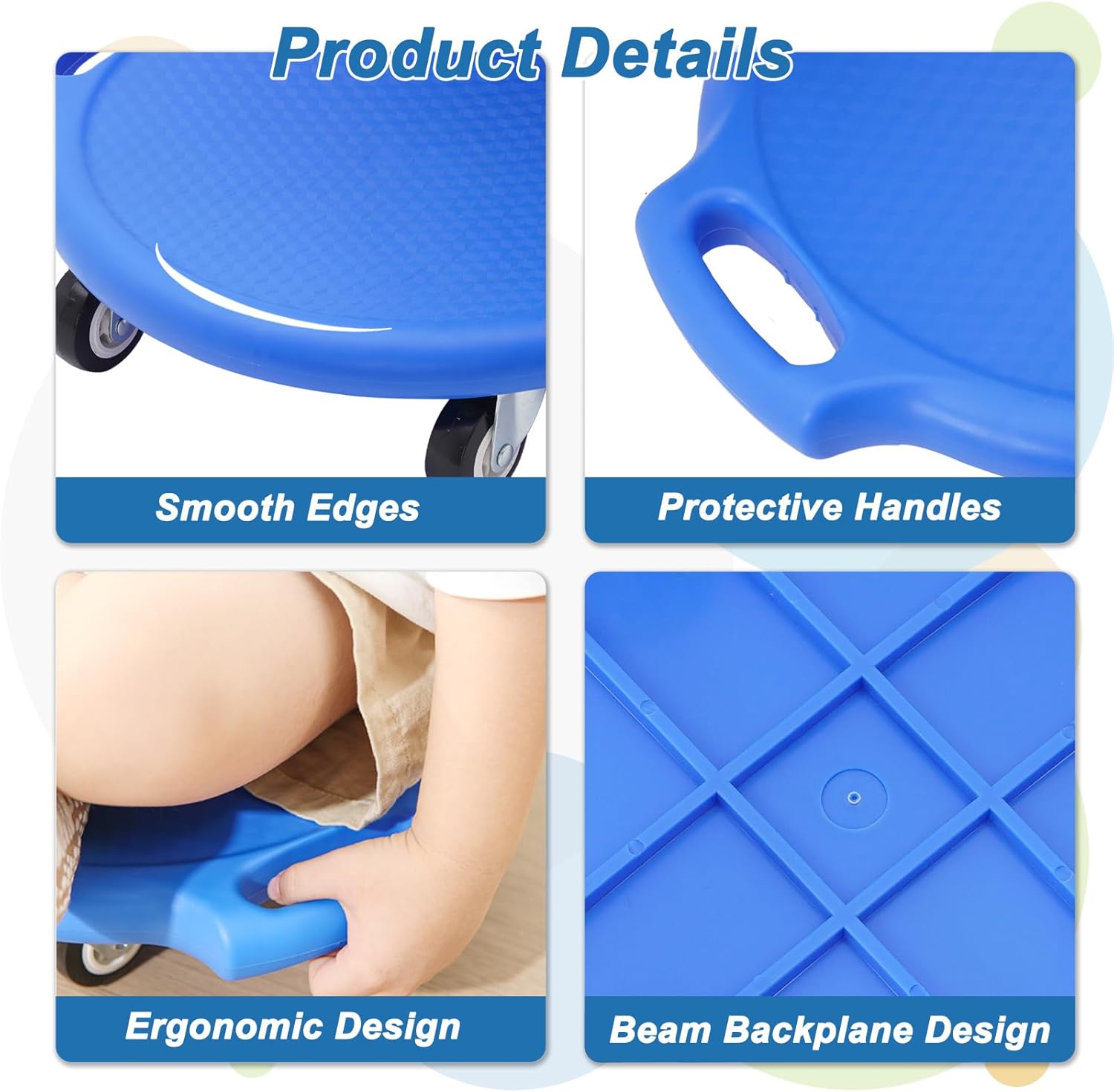 Sports Scooter Board with Handles Sitting Scooter Board with Universal Wheels Manual Sport Scooters Plastic Casters Floor Scooter Board for Gym Physical Education Equipment Indoor Outdoor