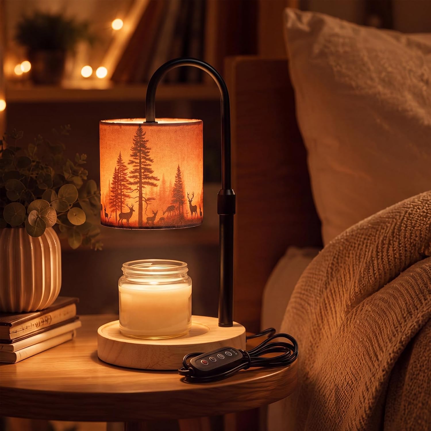 Fumete Candle Warmer Lamp with Timer and Dimmer,Rustic Deer,Black | for Jar Candles, Adjustable Height, with Electric Wire, Flameless Home Decor, Housewarming Birthday Gifts