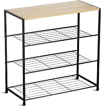 BELOFAY 4-Tier Wooden Shoe Storage Rack with Steel Frame, Holds 12–16 Pairs, Black Space Saving Industrial Shoe Rack for Entryway, Bedroom, and Living Room (63 * 30 * 63)