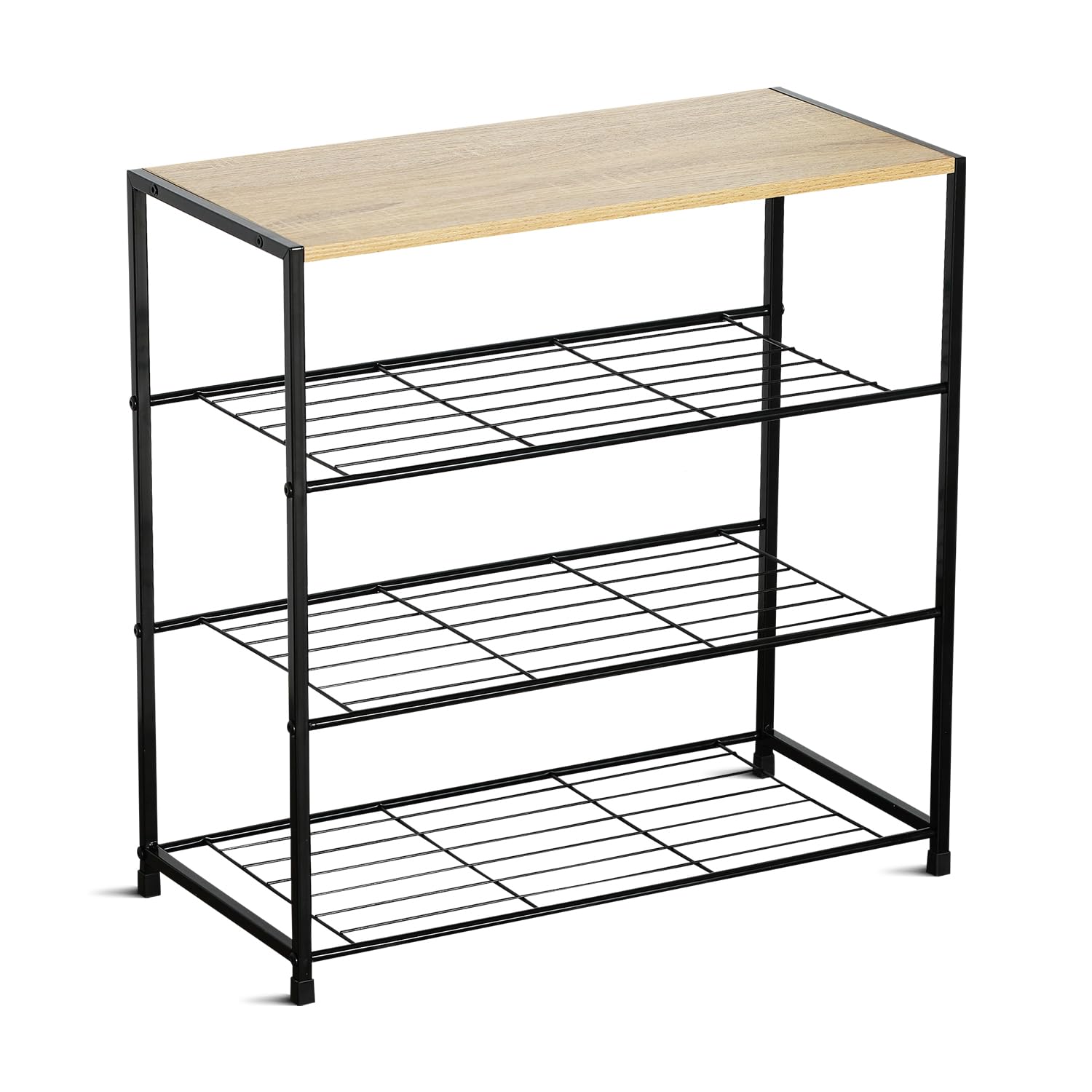 BELOFAY 4-Tier Wooden Shoe Storage Rack with Steel Frame, Holds 12–16 Pairs, Black Space Saving Industrial Shoe Rack for Entryway, Bedroom, and Living Room (63 * 30 * 63)