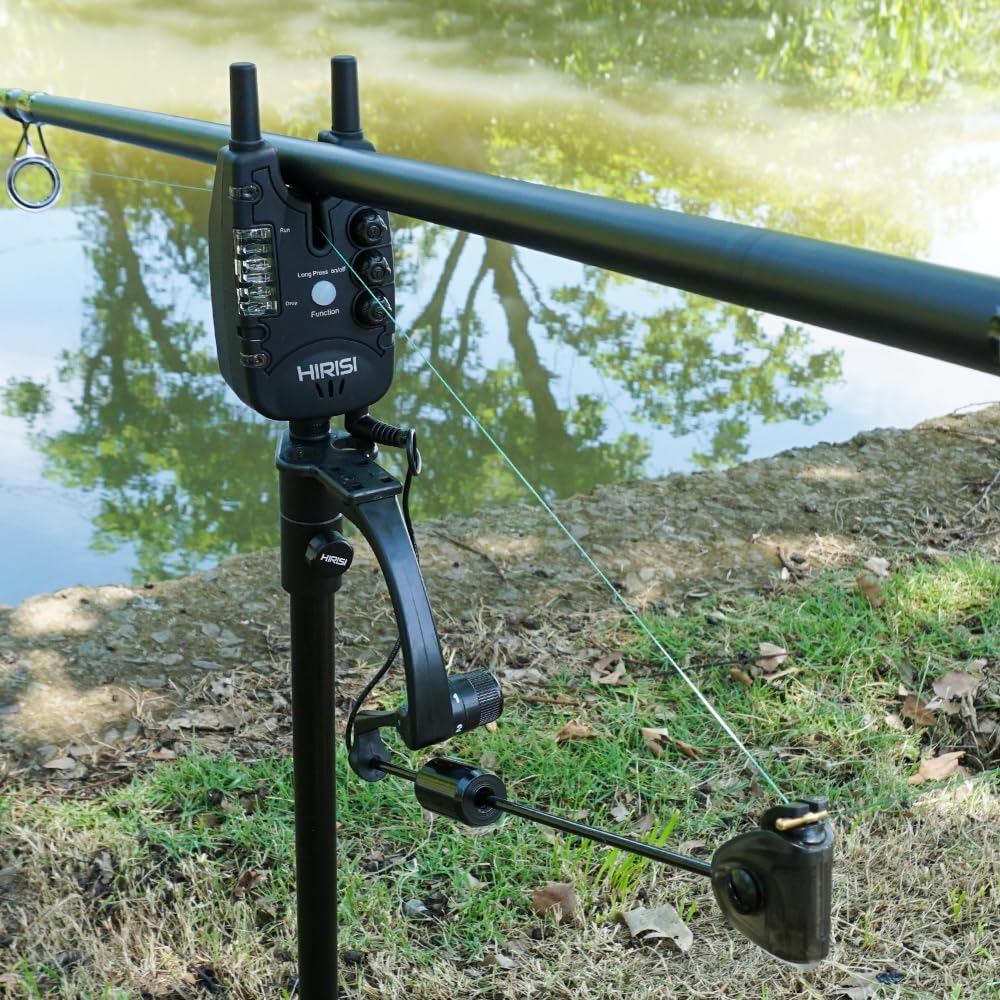 Hirisi Tackle Alarme de touche étanche pour pêche à la carpe avec 9 LED et réglage de la tonalité du volume et de la sensibilité, accessoires de pêche