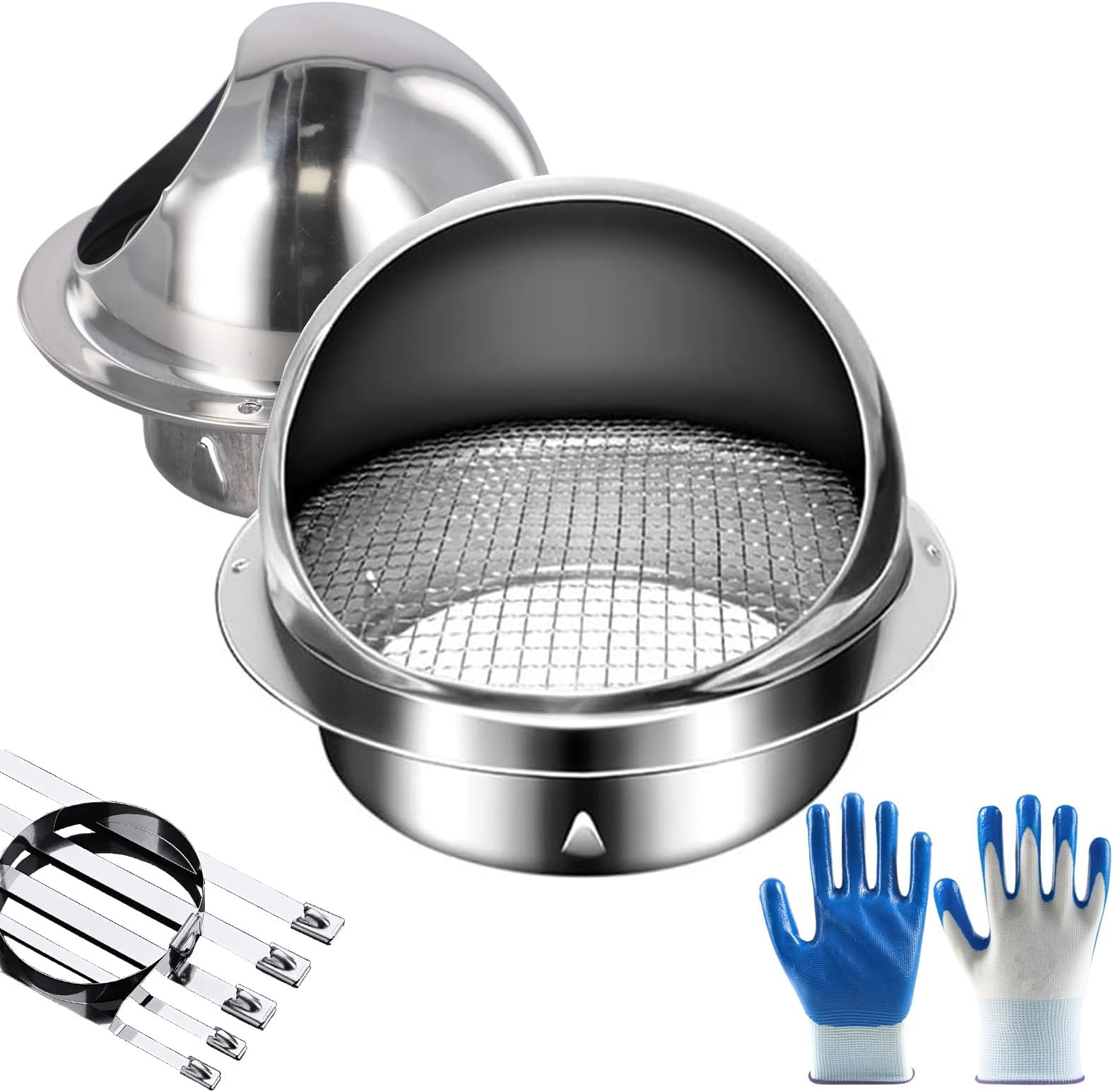 Stainless Steel Air Vent Cover 60mm Round Bull-Nose Exhaust Vent Ventilation Grill for External Wall Hood Exhaust Screen Weather-Resistant Design