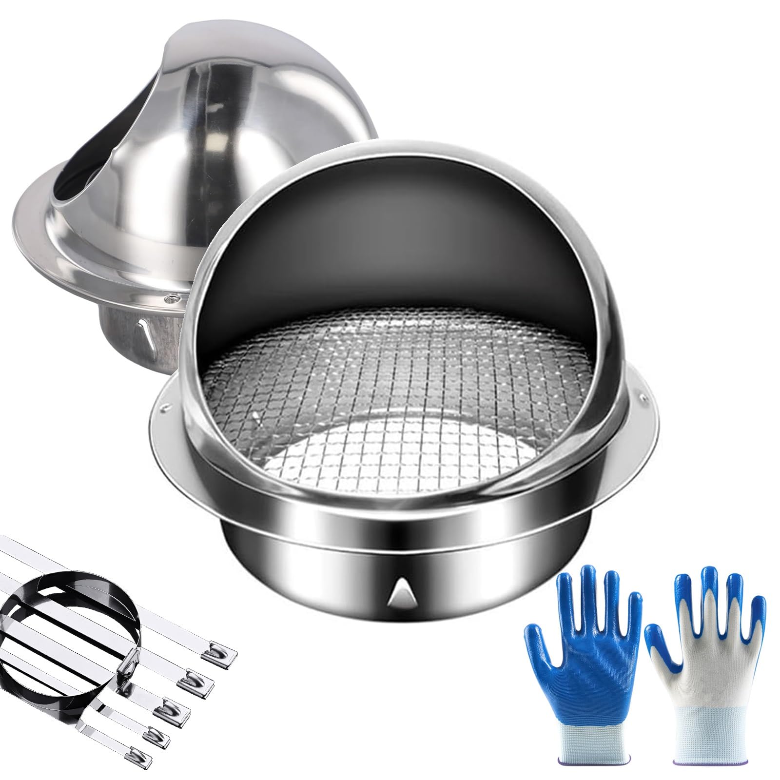 Stainless Steel Air Vent Cover 60mm Round Bull-Nose Exhaust Vent Ventilation Grill for External Wall Hood Exhaust Screen Weather-Resistant Design