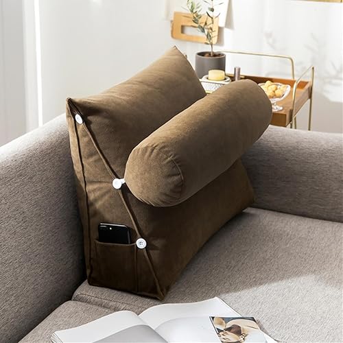 Almohada triangular de lectura, almohada de cuña trasera, almohada de apoyo lumbar para leer, jugar o ver la televisión (camello, grande)