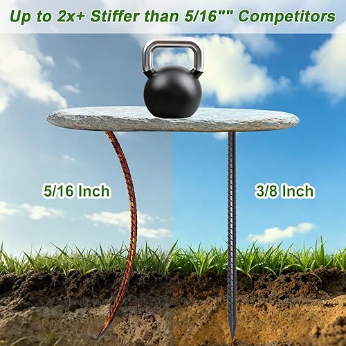 Miniatura 3 de AAGUT Estacas de Refuerzo de 16 pulgadas (34 piezas) Anclajes de Tierra Resistentes de 38" Estacas de Jardín de Acero Estacas de Metal Rectas para