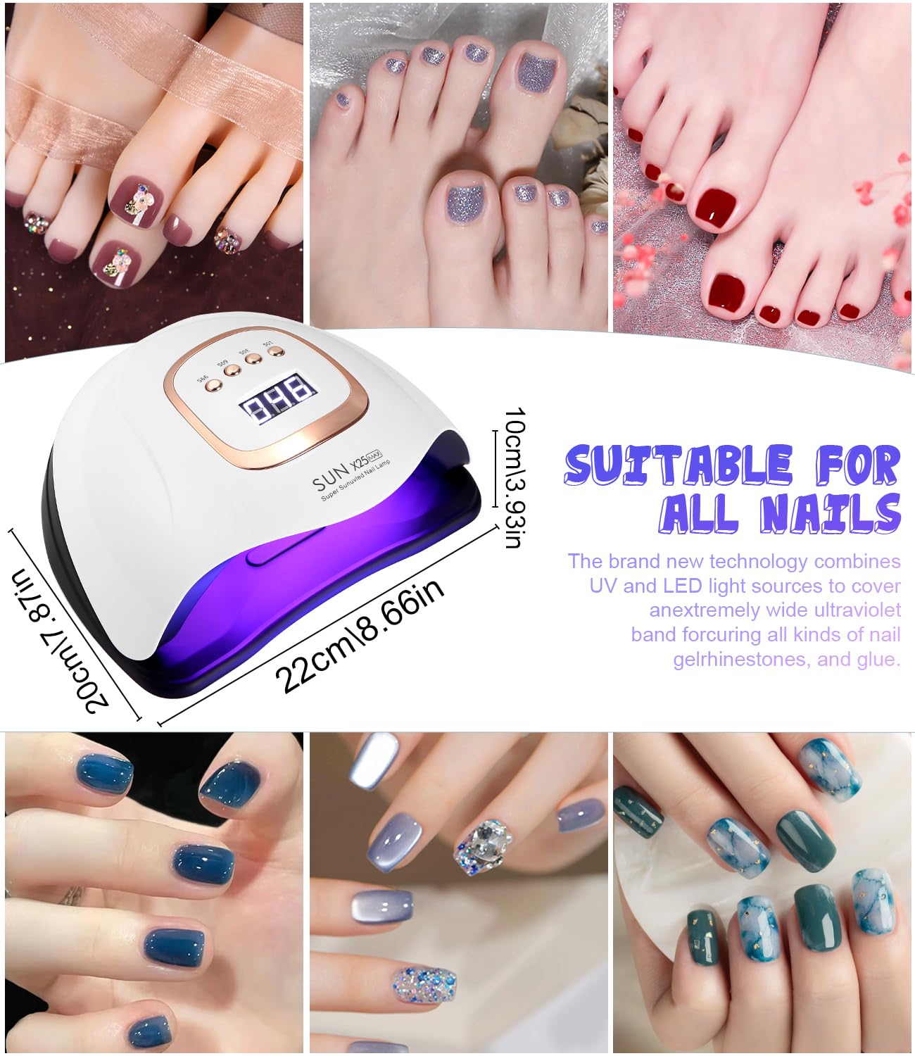 Zawaer Lampada UV LED Unghie Asciuga Smalto 380W Display Digitale Sensore Automatico 4 Impostazioni Timer Perline 81 Pezzi Strumenti Professionali Nail Art Salone Casa