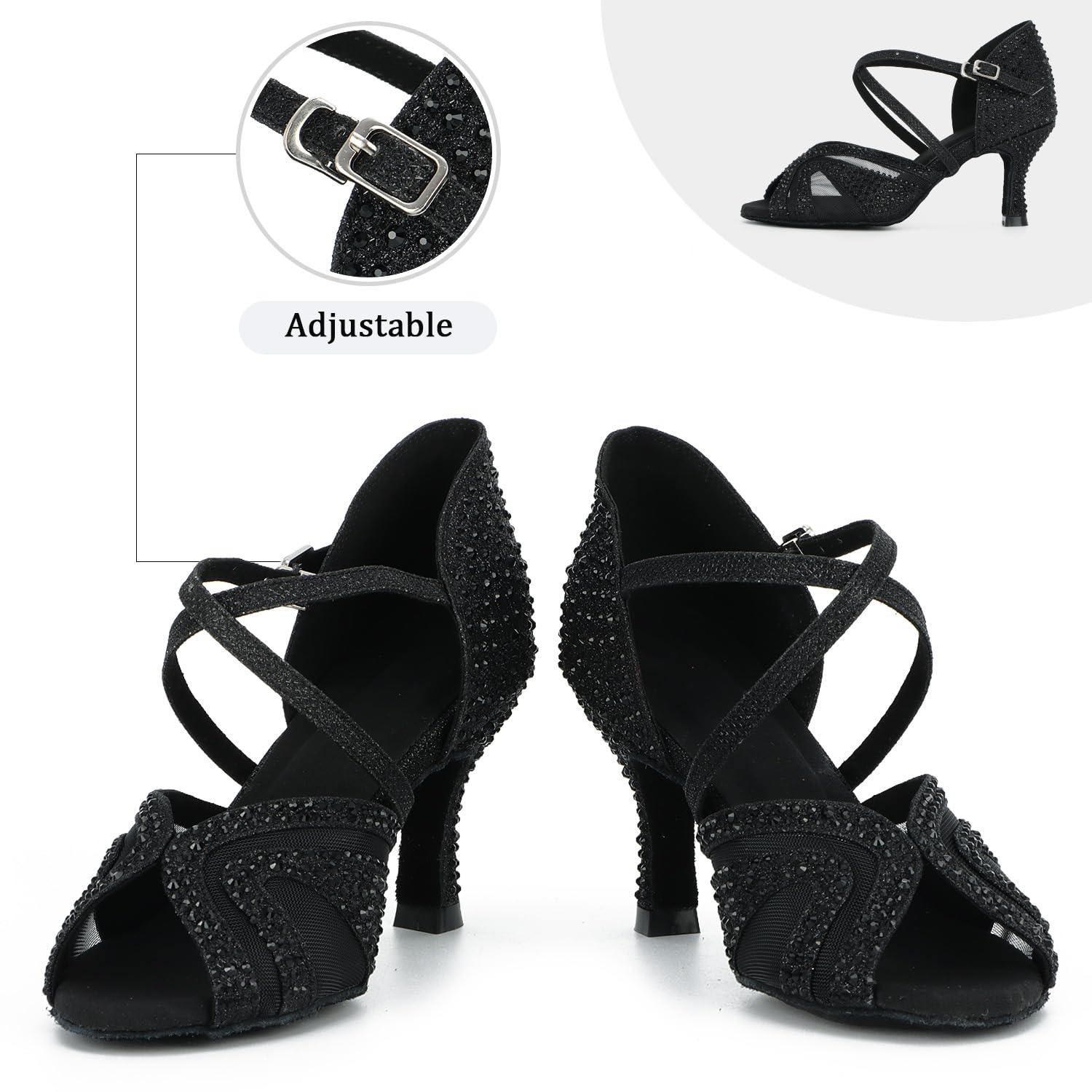 Zapatos de Baile Latino para Mujer Salsa Tango Bachata Vals con Pedrería Zapatos de Baile de Salón Suela Blanda 1050
