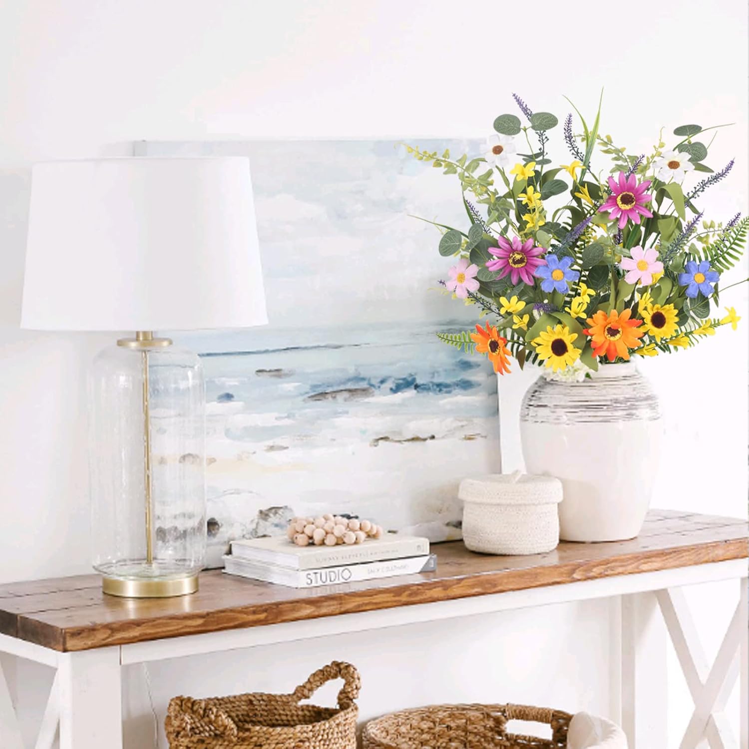 GTIDEA 2 Bundles Artificial Daisy Flowers Fake Silk Spring Flowers Colorful Flowers Fake Wildflowers Bouquet for Home Indoor Table Vase Wedding Party Decor (20in) - Image 3