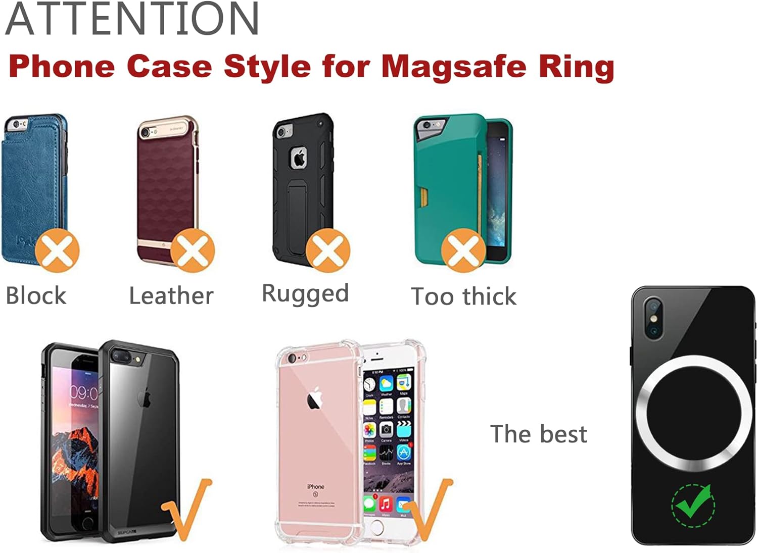 WYNK Magnetic Wireless Charger Metal Rings with 3M Sticker 4 PCS Compatible for Magsafe Charger,Compatible with iPhone 12/13/14/15/16/17 mini/Air/Pro/Pro Max and Samsung Galaxy(2 Black + 2 Silver)