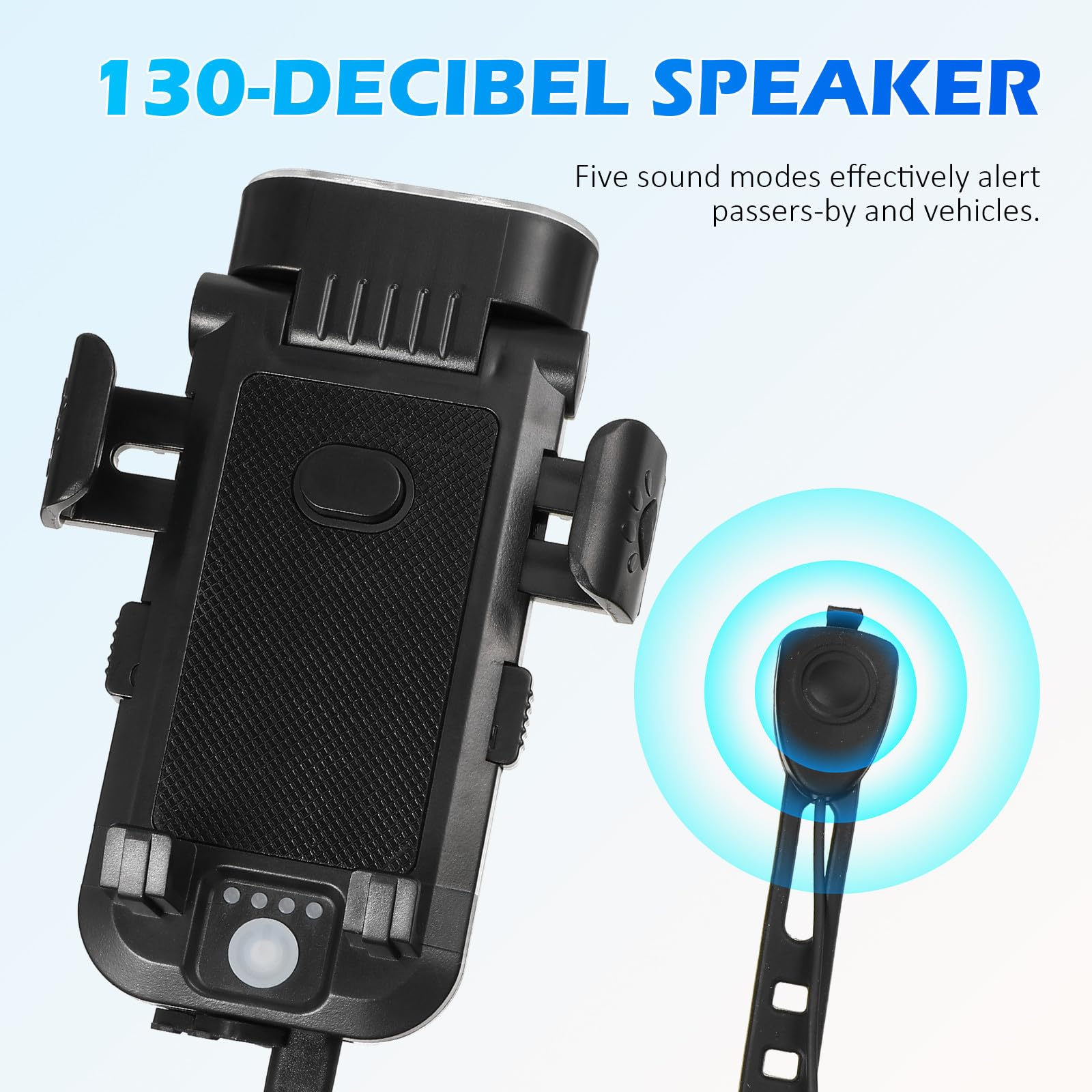 Luce LED per Bicicletta Mountain Bike Doppio LED, Batteria 4000mah Ricaricabile USB, Clacson ad Alto Decibel e Supporto Telefono per Guida Notturna Sicura