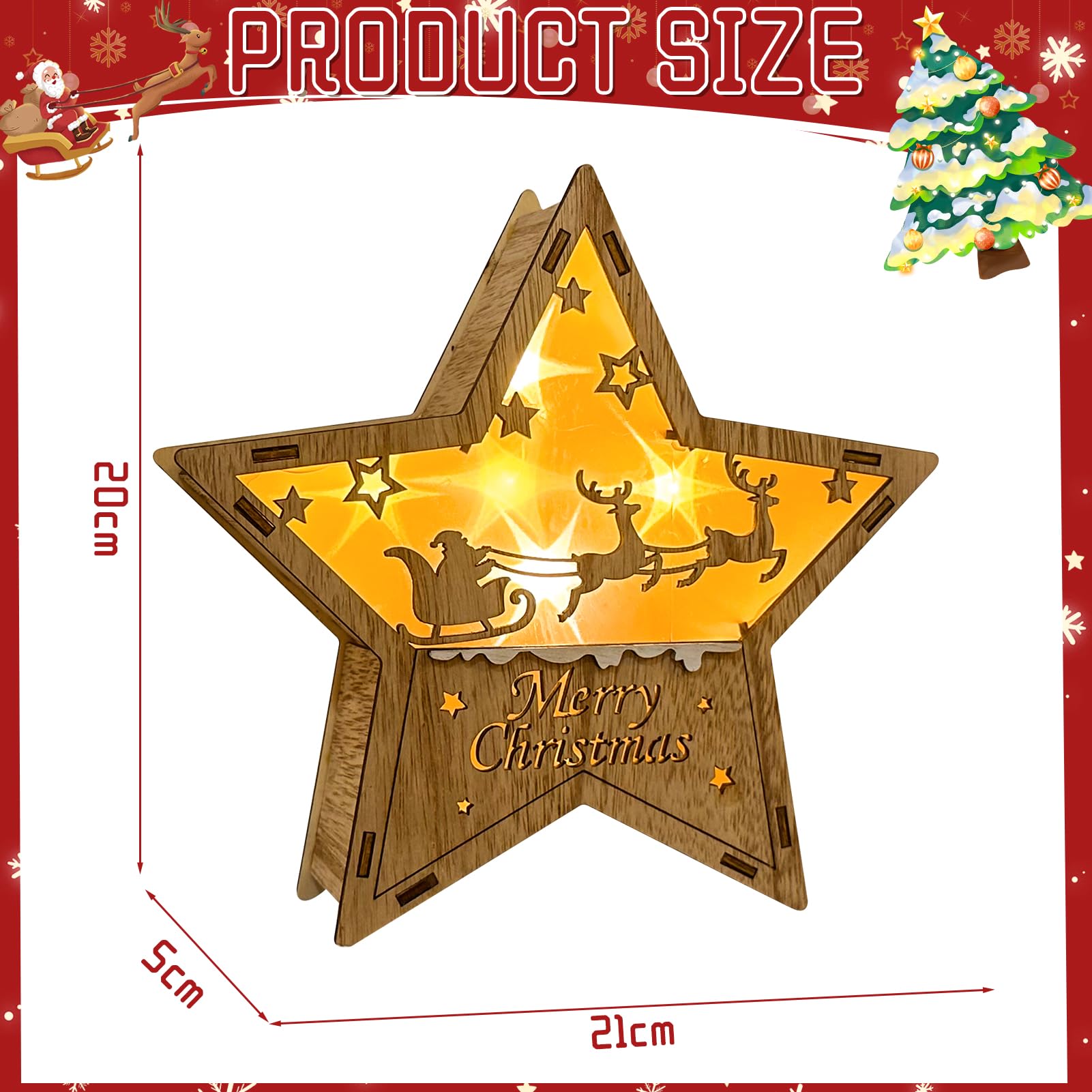 Wooden Christmas Decoration Star, 30 cm Christmas Lighting, LED Decorative Light, Star, Christmas Decoration, Reindeer - Image 2