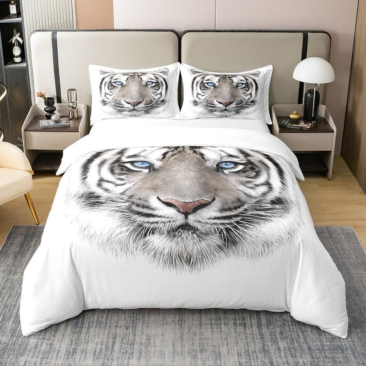 Parure de lit tigre 3D pour lit king size 240x260 cm avec fermeture pratique