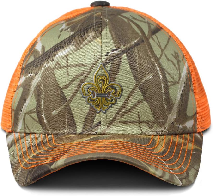 Custom Camo Mesh Trucker Hat Fleur De Lis France French Embroidery Cotton