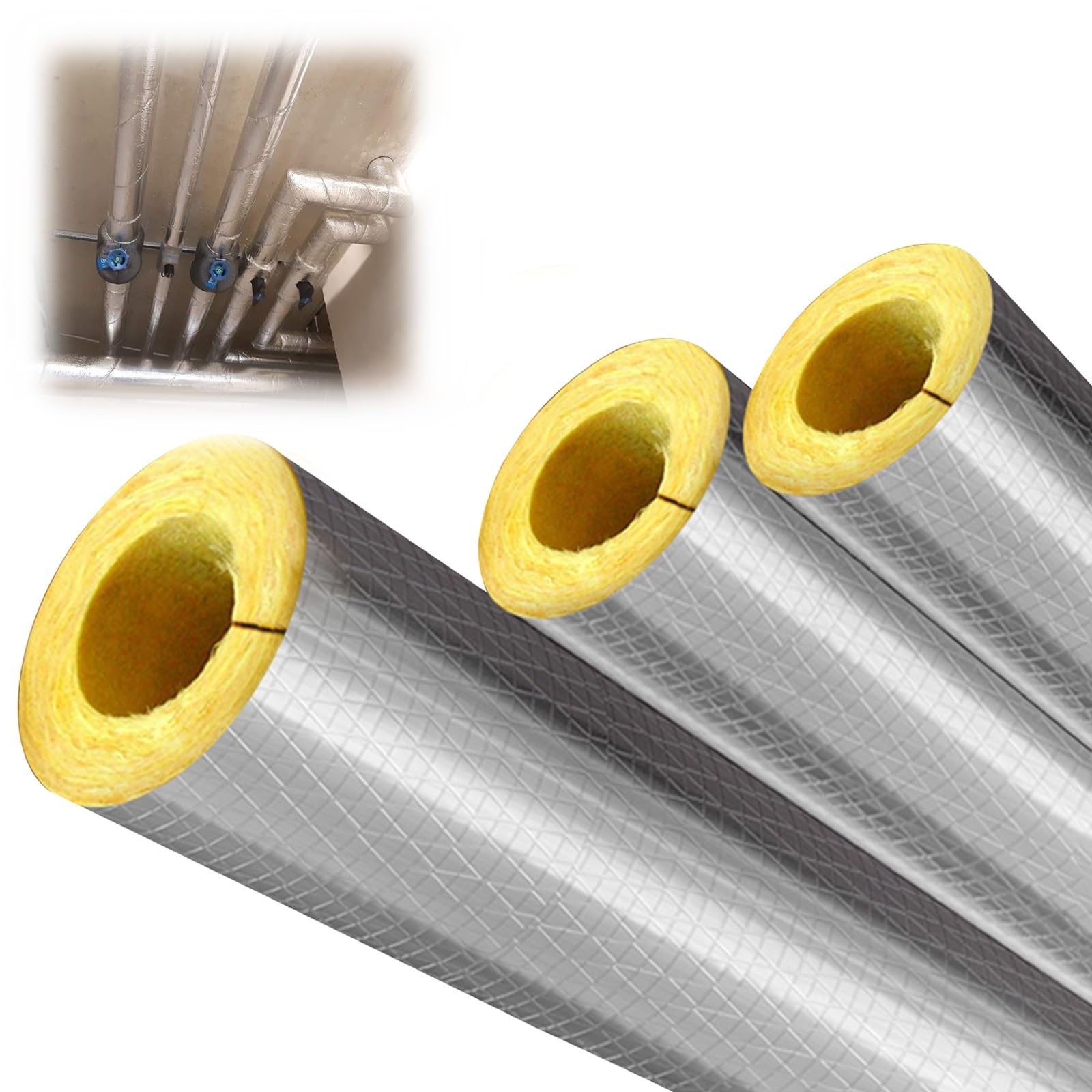 Rohrisolierung Aus Steinwolle Mit Aluminiumüberzug, Isolierung Für Kaminrohre Und Heizungen, Ø 27-273.0mm, Verschiedene Größen(ID108.0mmxT30.0mmxL1.0m)