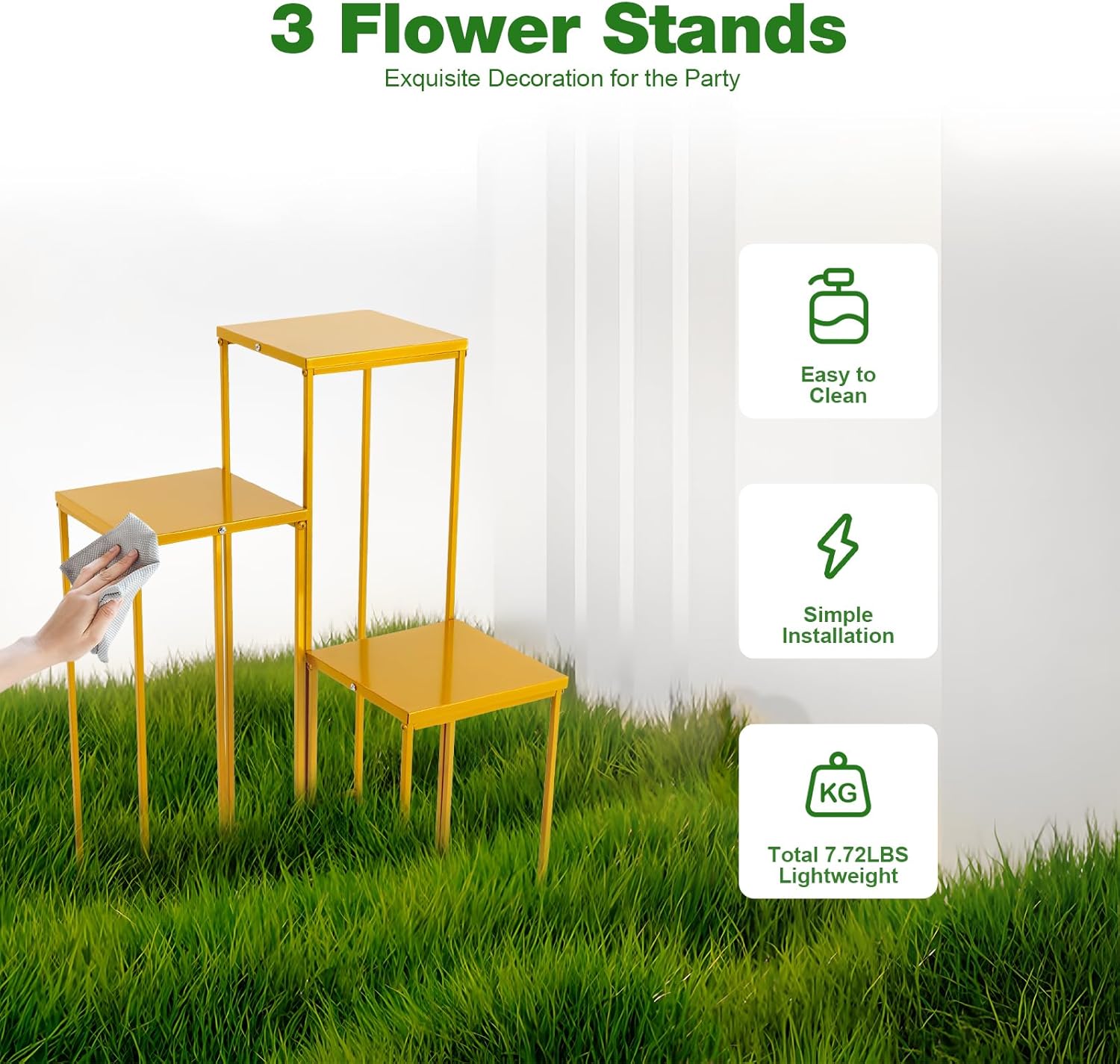 Gdrasuya10 3Pcs Wedding Flower Stand Metal, Iron Prop Party Display Decoration for Wedding Decoration Window Display