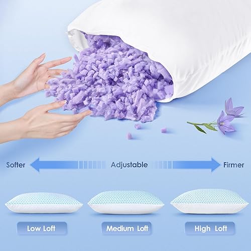 Miniatura 6 de Almohadas refrescantes de espuma viscoelástica triturada para cama de dormir, almohada de bambú ajustable para personas que duermen boca abajo, boca