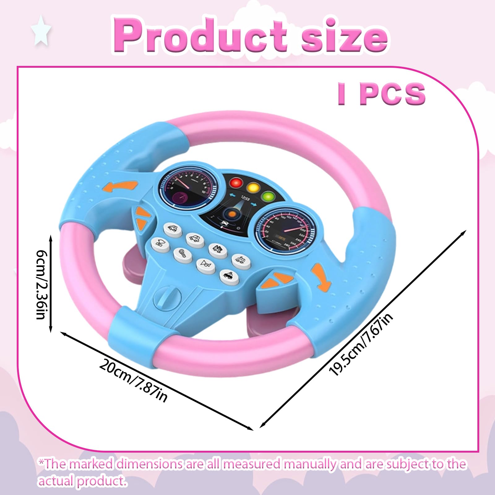 Steering Wheel, Pretend Driving Seat, Simulated Portable Driving Controller Car, Early Education Pretend Games (Powder Blue) - Image 2