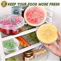 Vista 2 de JIGUOOR Tapas elásticas de silicona, paquete de 12 tapas de silicona reutilizables, fundas de silicona duraderas para almacenamiento de alimentos