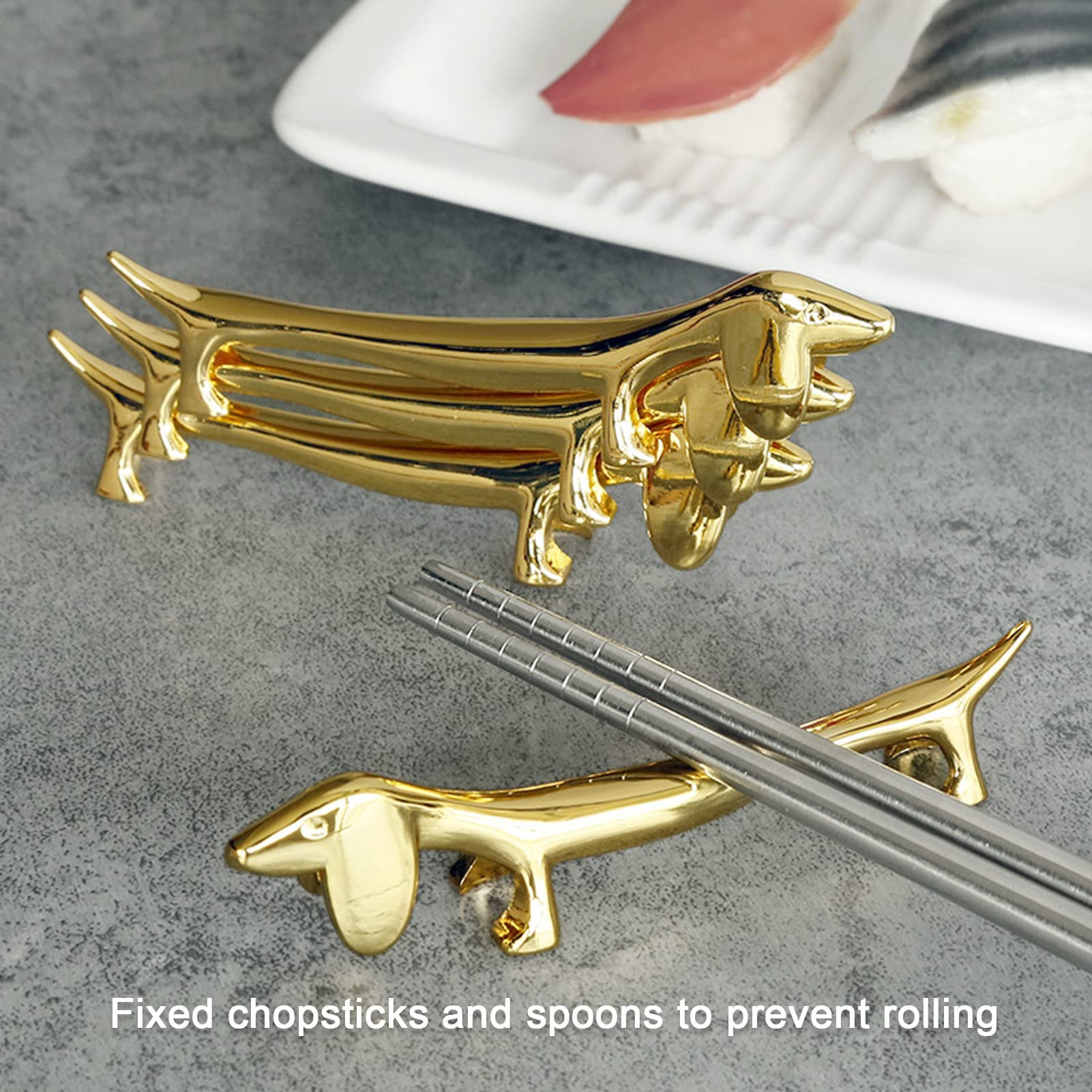 4 Soportes Palillos Acero Inoxidable Animal Perro Oro Posacucharas | Reposacubiertos Reutilizable para Mesa Comedor Cocina Restaurante