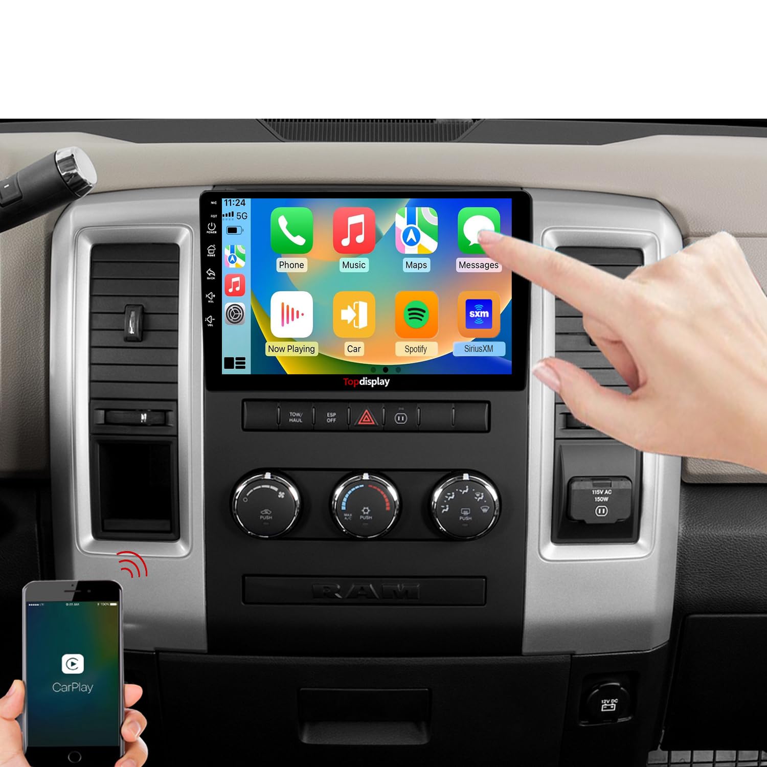 QLED Radio Upgrade for Dodge RAM 1500 2009 2010 2011 2012,8 core CPU, Touch Screen Stereo,Carplay and Android Auto,Free Camera