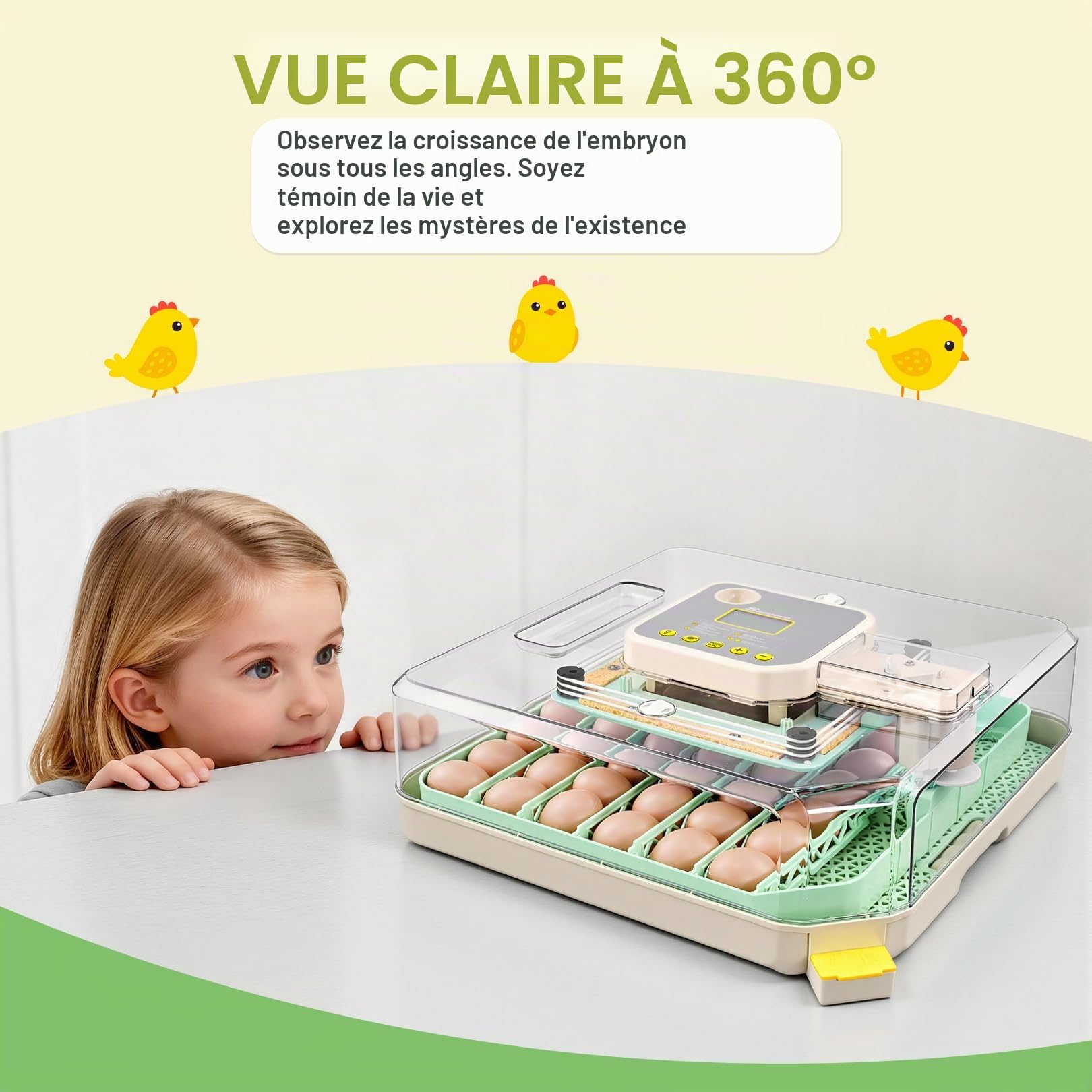 Sailnovo Couveuse pour 48 œufs entièrement automatique avec contrôle de la température et de l'humidité, rotation automatique - Incubateur d'œufs pour poulet, canard, caille - Pour la ferme, l'école