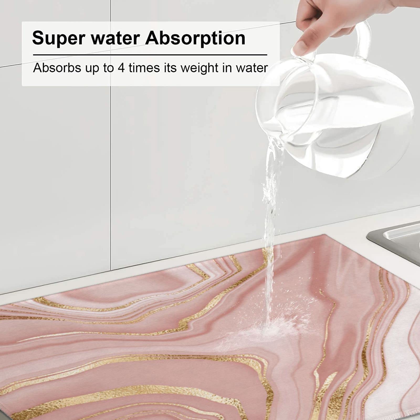Abtropfmatte Für Spülbecken – 2er Set, 59,7x39,4 Cm & 61x14 Cm, Rosa Kariert
