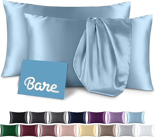 Bare Home Fundas de almohada de satén para cabello y piel - Paquete de 2 estándar (20"x26") - Fundas de almohada de lujo - Cierre de sobre - Satén