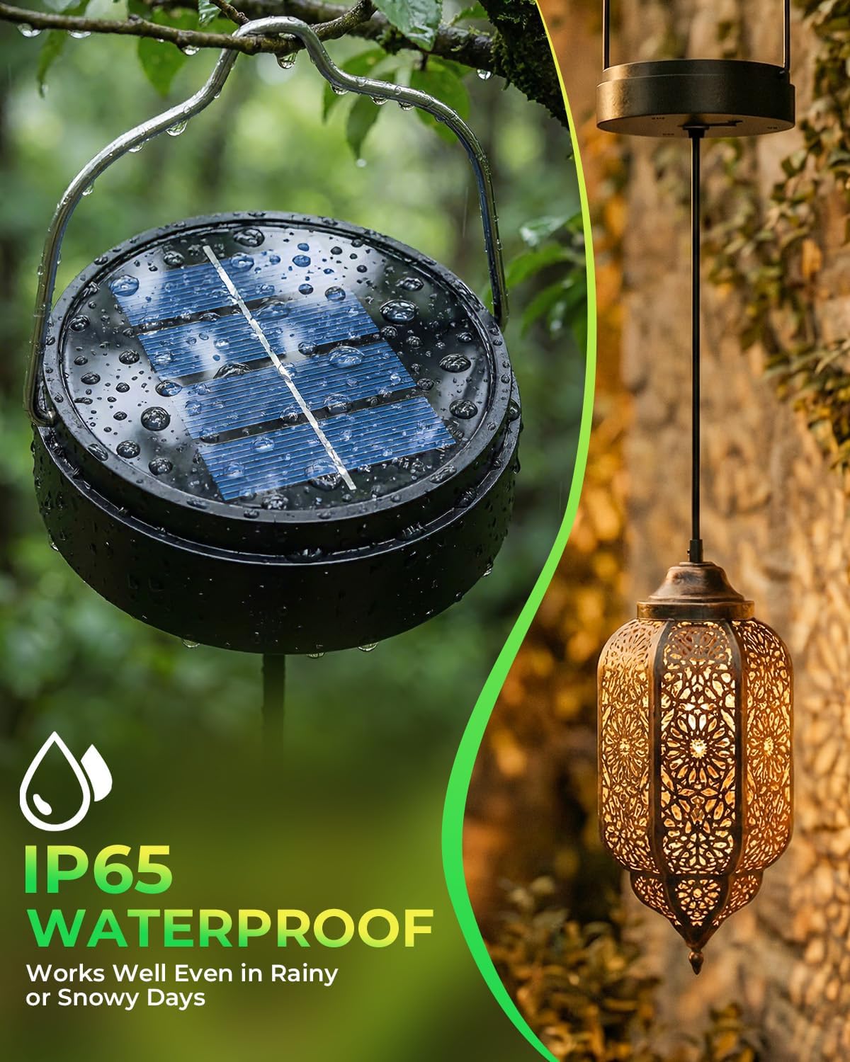 Solar Light Replacement Top for Hanging Lanterns - IP65 Waterproof Solar Lantern Replacement Kit AA 600mah 3000K Warm White Light for Outdoor Garden, Pathway, Yard Light and Decor (4-Pack)