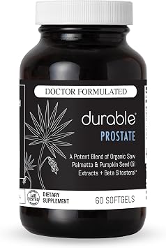 Durable Prostate 300 mg Organic USPlus Saw Palmetto Beta-Sitosterol Lycopene & Pumpkin Seed Supports Prostate Health Urination Doctor-Formulated Made in USA - 30 Day Supply 60 Softgels