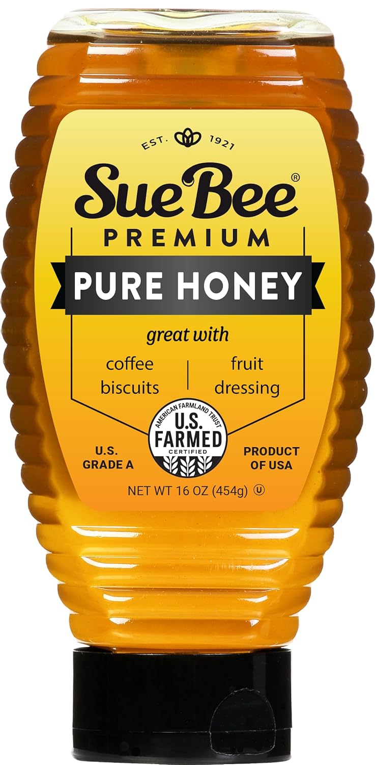 Sue Bee Pure Premium USA Honey 16oz - Grade A Clover Honey from Family Beekeepers, Kosher Certified
