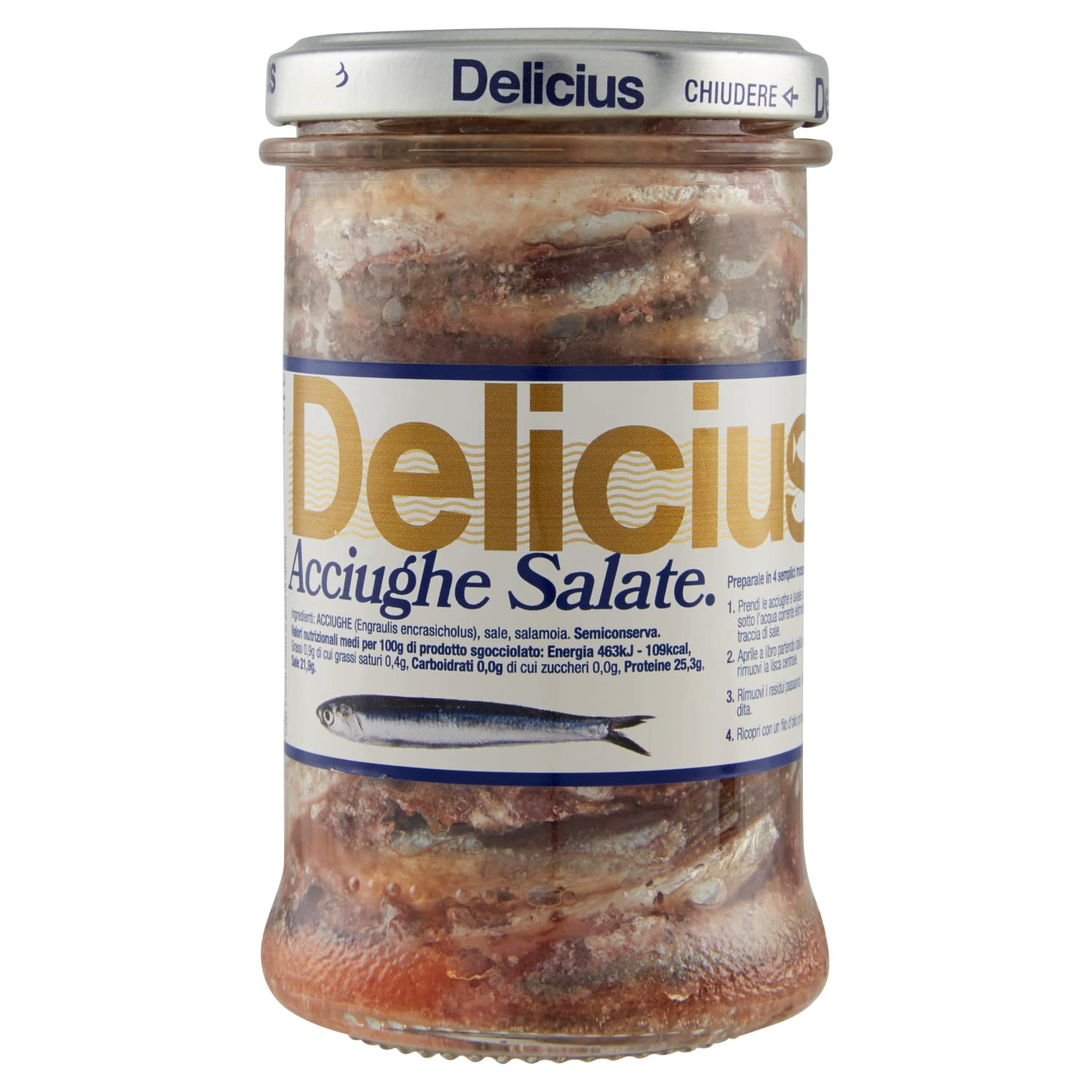 Delicius Vaso di Acciughe Salate, 310g (6 pezzi)