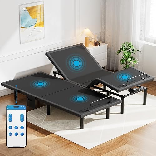 Miniatura 15 de Pipishell - Base de cama ajustable tamaño Queen con masaje, base de cama eléctrica con inclinación de la cabecera y las patas, puertos USB-A y