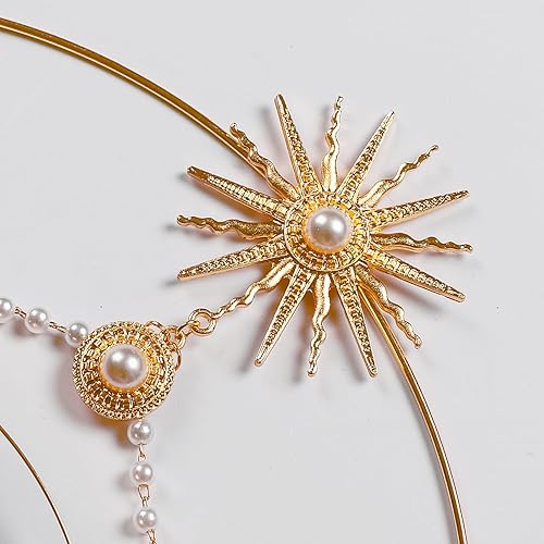 Miniatura 4 de L'VOW Corona de Mary Halo, tocado barroco de santo, estrellas, tiara y corona de diosa para mujer, disfraz de tocado de boda bohemio