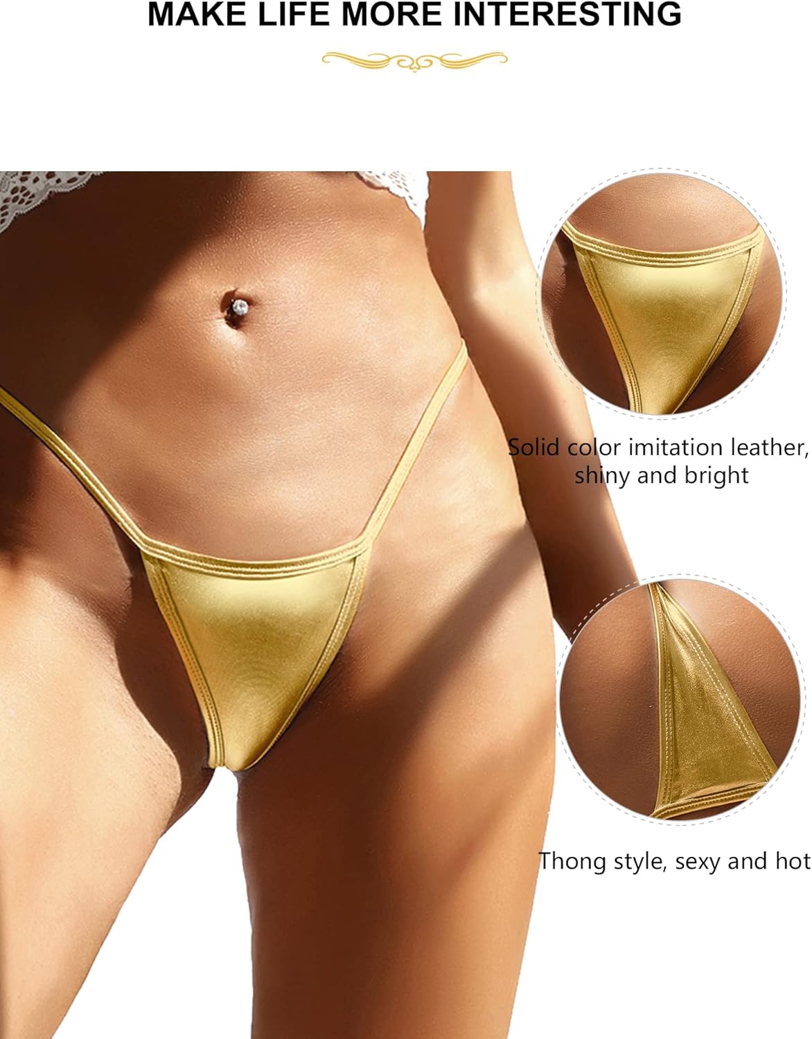 ohyeah Sexy G-String Thongs Micro Thong Bikini Panties Metallic PU Leather Underpants for Women Low Rise Cheeky Underwear - Image 5