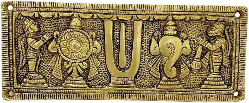 Brass Shankh Chakra Namah,Namam Showpiece Large 1 Piece (Yellow(Golden))