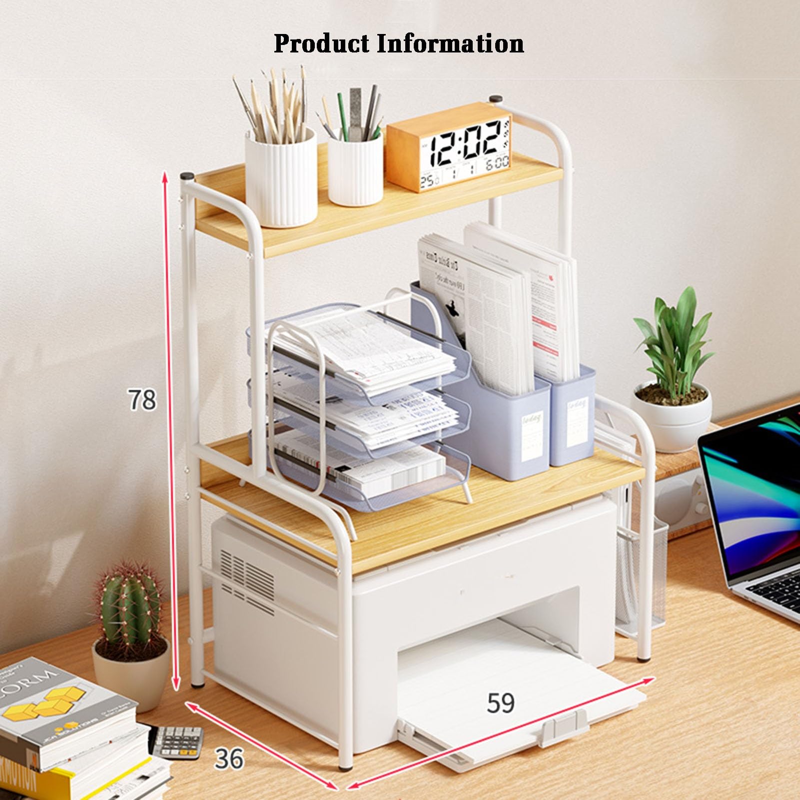 AV-Medienschrankständer, Druckerständer, 3-stöckiger Medienschrank, Mehrzweck-Home-Office-Organizer, Geeignet for Die Integration Zu Hause Und Im Büro (Color : Beige)