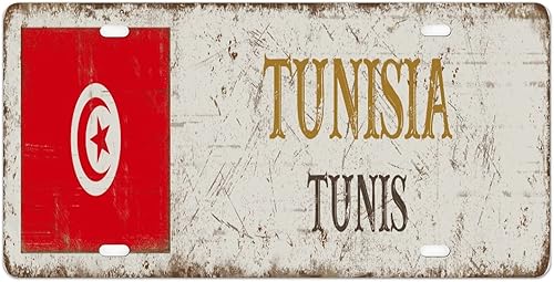 Matrícula de Túnez con la bandera nacional de Túnez, placa de matrícula decorativa de la ciudad de Túnez, regalo de recuerdo del país, placa