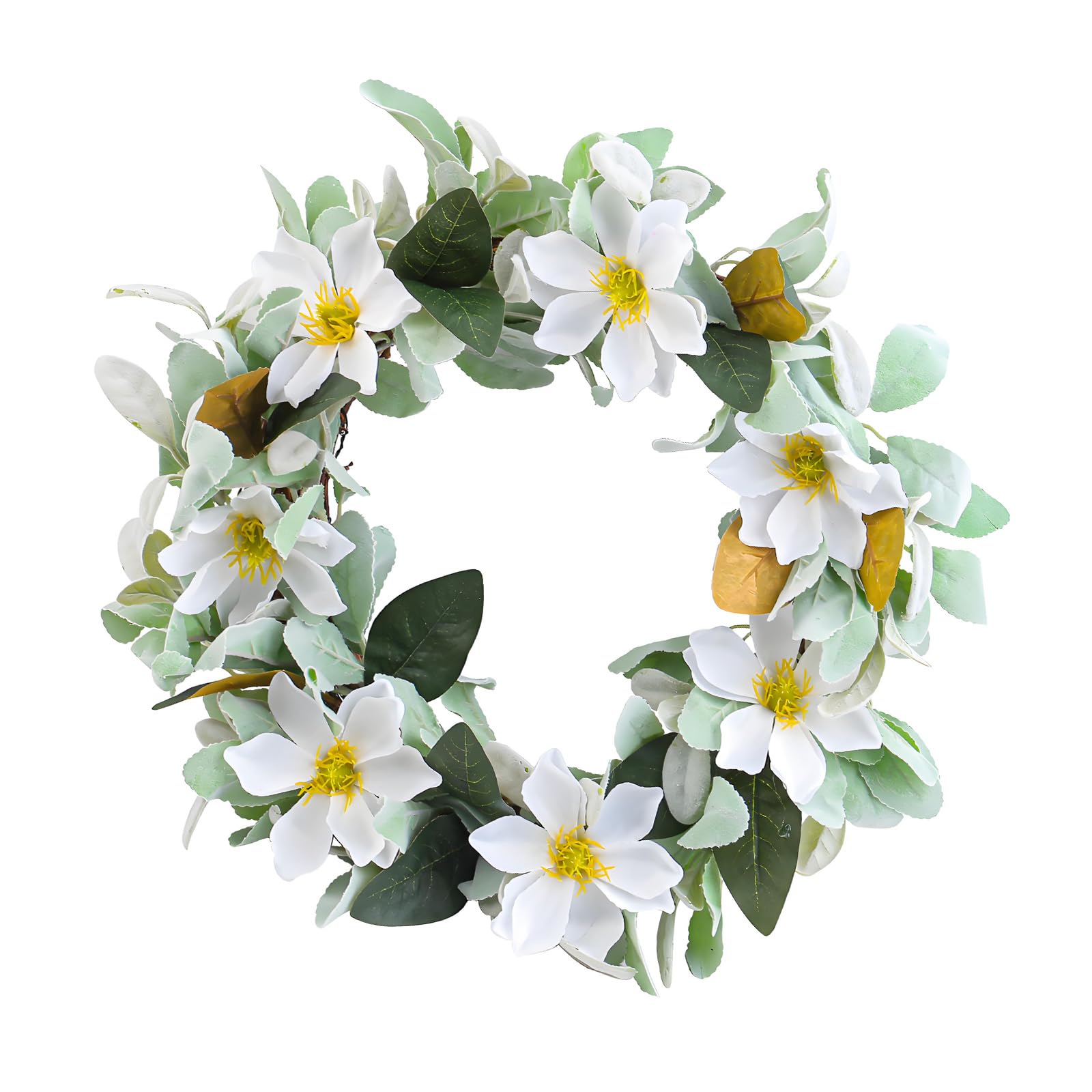 NVOQILIN Stylish Magnolia Wreath 40Cm Round Faux Flower Garlands Ornament Suitable for Indoor and Outdoor Space Wall Hanging Wreath