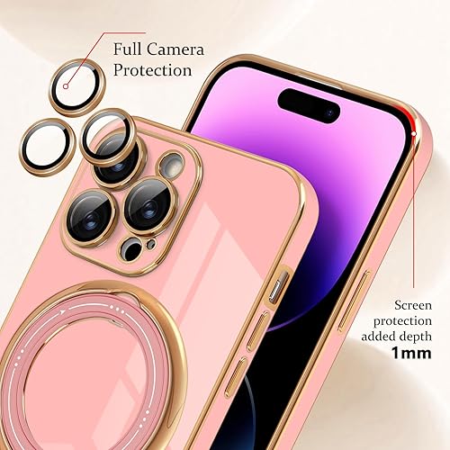 Miniatura 4 de Newseego Funda para iPhone 14 Pro Max, funda de lujo con borde chapado con soporte magnético giratorio de 360 invisible para mujeres, niñas y