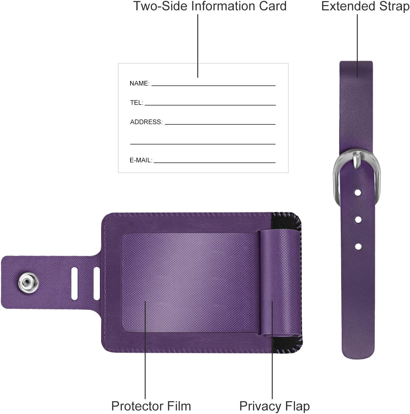 2 Pack Luggage Tags, Fintie PU Leather Name ID Labels with Privacy Cover for Travel Bag Suitcase (Genuine Leather-Purple) : Clothing, Shoes & Jewelry