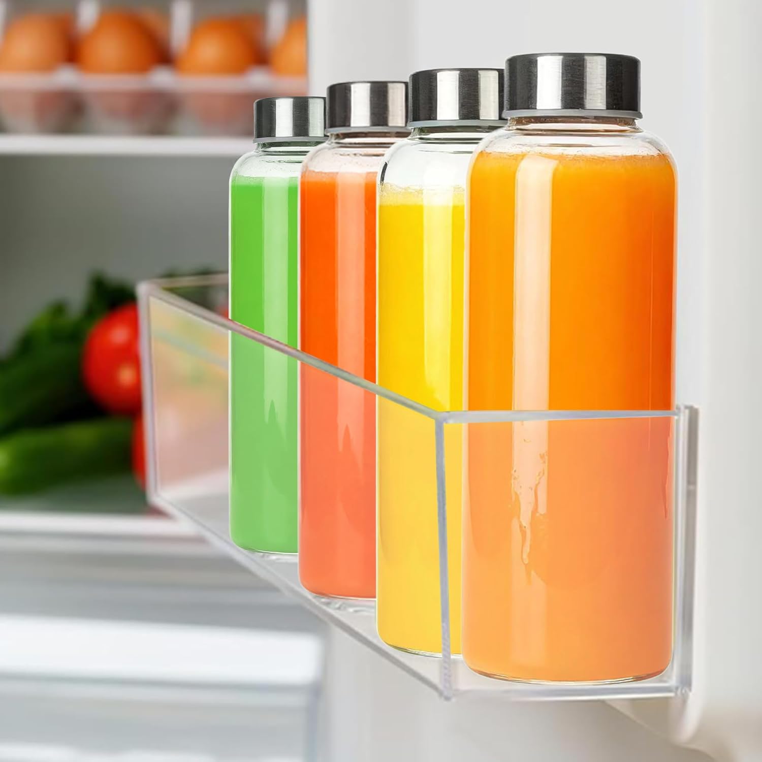 Jazb Glass Juice Bottles with Lids18 oz, Reusable Glass Water Bottles with Leakproof Cap for Juicing, Juice Glass Bottle Set of 8 - Image 4