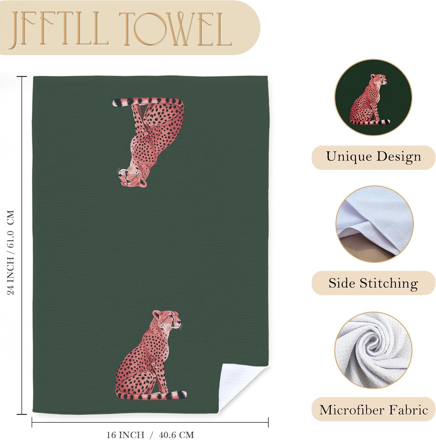 Trendy Preppy Pink Cute Leopard Kitchen Towels, Funky Retro Green Cheetah Print Decorative Dish Tea Towels for Kitchen, Girly Aesthetic Hand Towel for Bathroom Decor, 16x24 Inch Set of 2 - Image 7