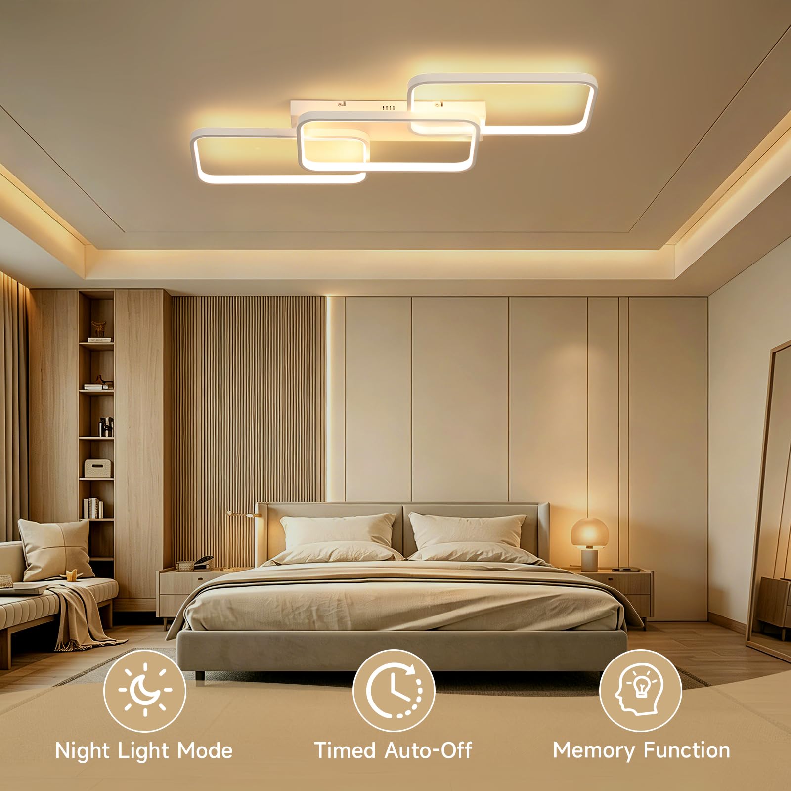 OTREN Lampa sufitowa LED 60 W, 6000 lm, regulowana za pomocą pilota 3000 K, 6500 K, pamięć i blokada, lampka nocna i timer do salonu, sypialni, kuchni, 82 cm