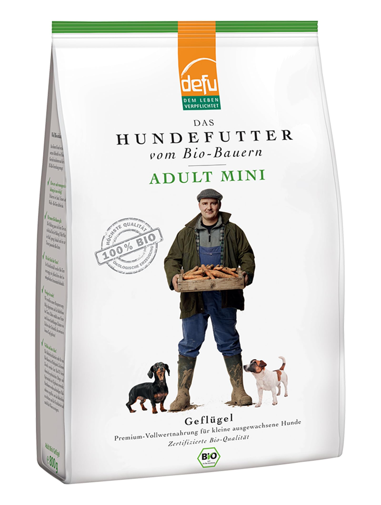 defu Hundefutter | 4 x 800 g | Adult Mini Bio Geflügel | Premium Bio Trockenfutter für kleine, ausgewachsene Hunde