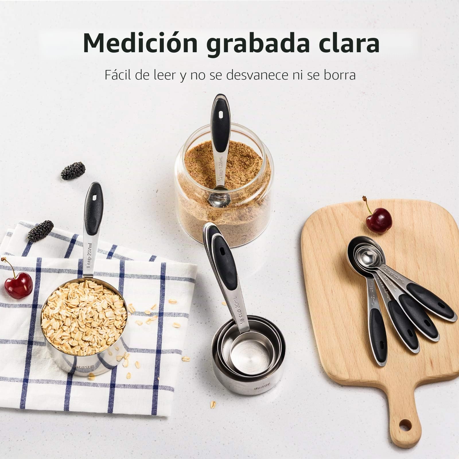 U-Taste Tazas Cucharas Medidoras Juego, acero 18/8, 10 Piezas, Negro | Reposteria Hornear y Cocinar en la Cocina, Mango de Grosor Mejorado